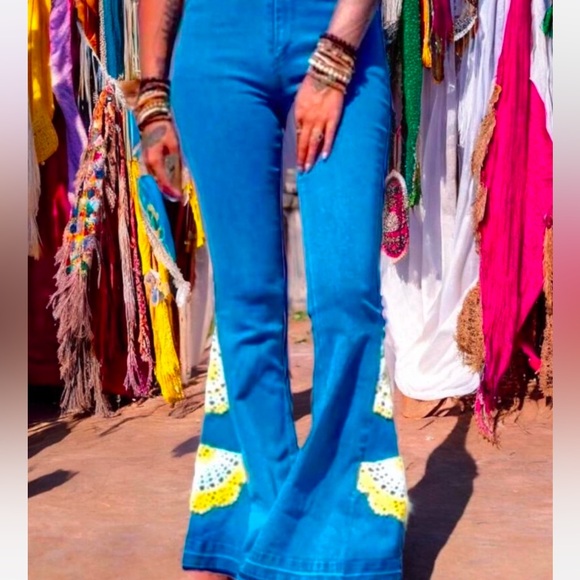 Boho Flare Pants Small Cotton Denim High Rise Jeans - Picture 3 of 5